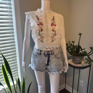 White Embroidered Floral Top